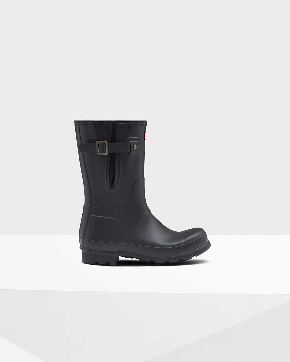 Mens Hunter Original Short Side Adjustable Rain Boots Black | CSHONJ-820